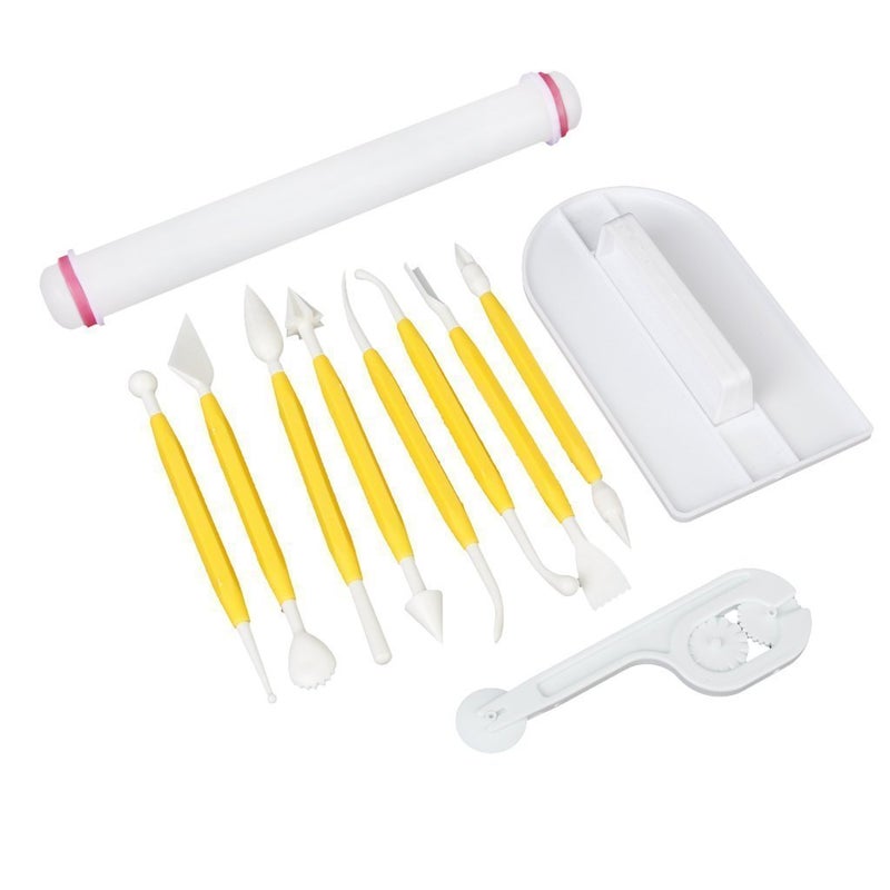 HOSL Fondant Cake Decorating Tools Set 11pcs Fondant Cutters Roller Fondant Smoother & Rolling Pin Flower Fondant Molds Cake Decorating Supplies Kit for Beginners Cake Sculpting & Modeling Tools - Image 1